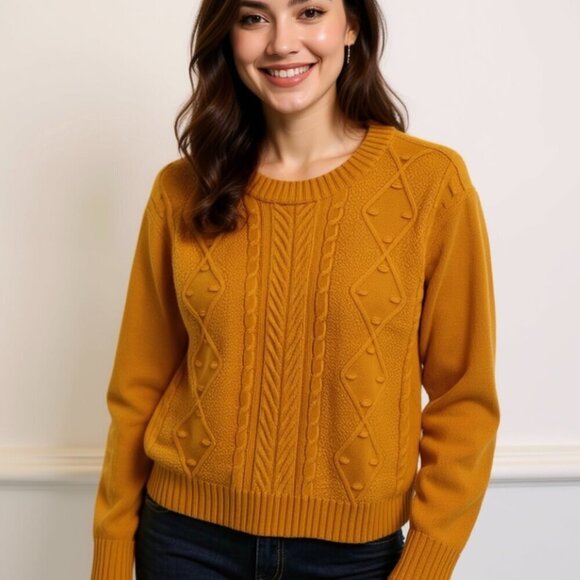 Moral Fiber Sweaters - Moral Fiber Mustard Yellow Cable Knit Sweater | Cozy Fall Staple | Size Not List